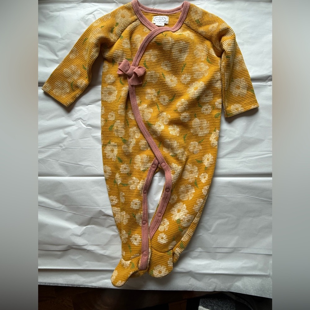 Mud Pie Yellow Floral Footie with Pink Trim